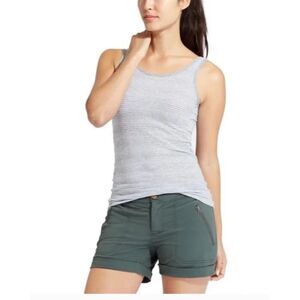 Athleta Gray & White Eyelet Knit Stripes Tank Top Lightweight Stylish Sz S